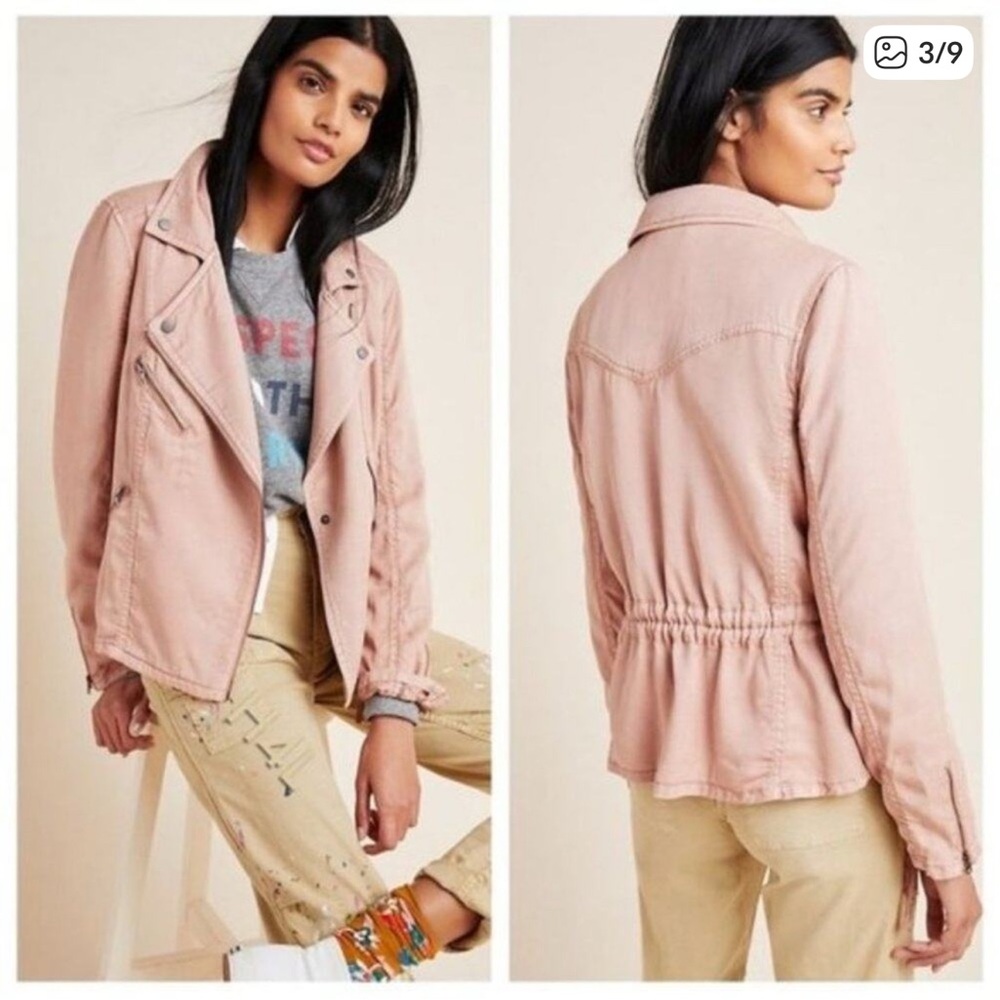 Marrakech by Anthropologie Women's Mauve Pink Moto Y2K Utility Biker Jacket XS